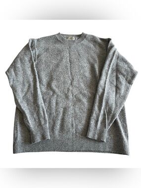 L.L. BEAN Mens Large Tall Gray Lambs Wool Crewneck‎ Knit Long Sleeve Sweater